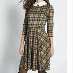 Mod Cloth Perfectly Proper Knit Plaid A Line Dress size Large